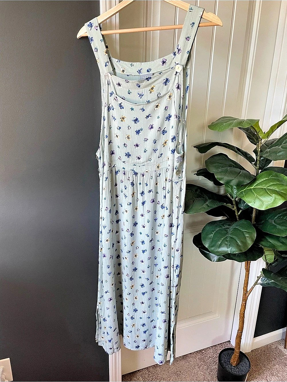 Vtg Rabbit Designs Floral Midi Maxi Bib-front Pinafore/Jumper Dress 90s Size 12M
